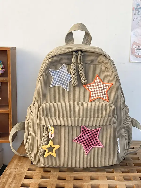 【Clearance】 Star Pattern Corduroy Backpack, Casual Simple Zipper Backpack for Daily Used, Casual Trendy Versatile High-qu...