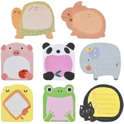 Cartoon Animal Pattern Sticky Note (8pads/160 Sheets), Removable Self-stick Novelty Sticky Note, Sticky Note Pad for School a...