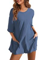 Women's Minimalist Basic Solid Drop Shoulder Half Sleeve Crewneck Loose Fit Romper, Lady Casual Baggy Elegance Comfortable So...