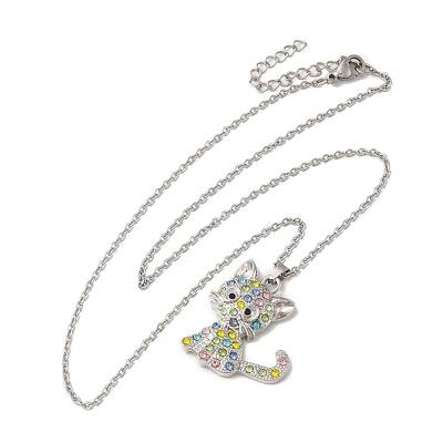 Alloy Rhinestone Cat Pandant Necklace with Cable Chains
