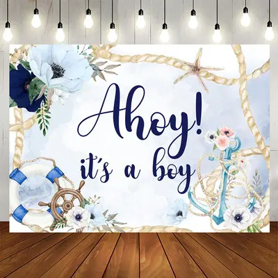 Aperturee Blue Floral Ahoy It A Boy Backdrop For Baby Shower