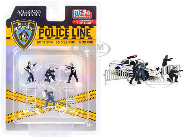 Police Line 6 piece Diecast Set (4 Figurines and 2 Accessories) Limited Edition to 4800 pieces Worldwide for 1/64 Scale Model...