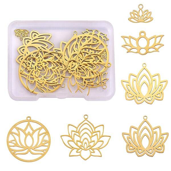 12Pcs 6 Style Ion Plating(IP) 304 & 201 Stainless Steel Charms