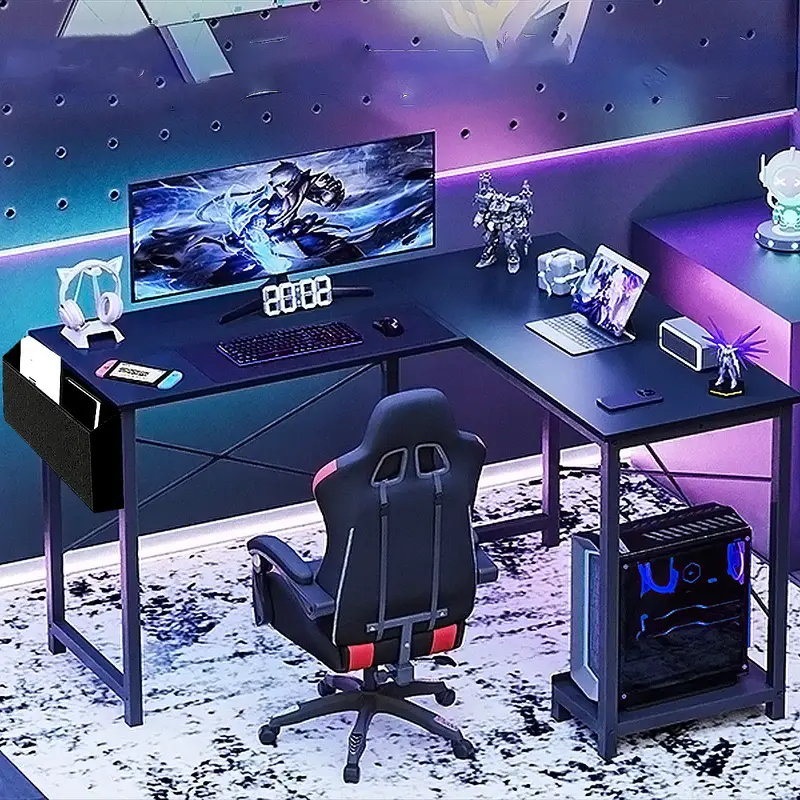 【Limited Deal 】L Shaped Gaming Desk Corner Computer Desk, Home Office Desks Writing Workstation with Storage Bag, Easy to...