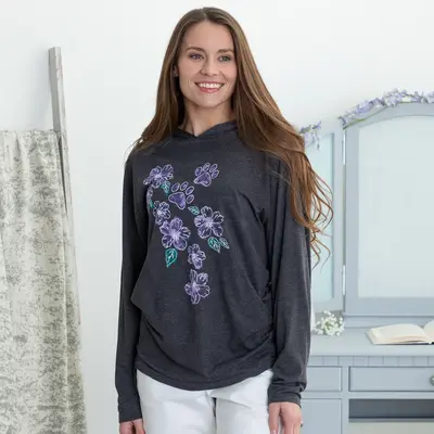 Hibiscus & Paws Ladies Hooded Tunic - Charcoal - XL