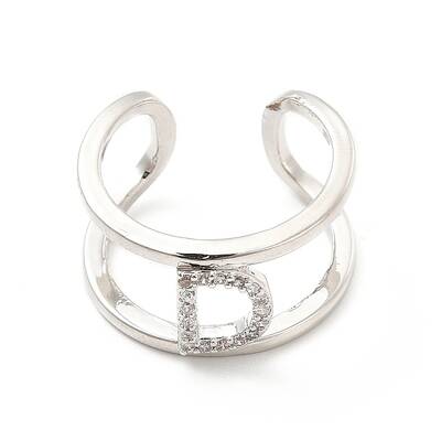Clear Cubic Zirconia Initial Letter Open Cuff Ring