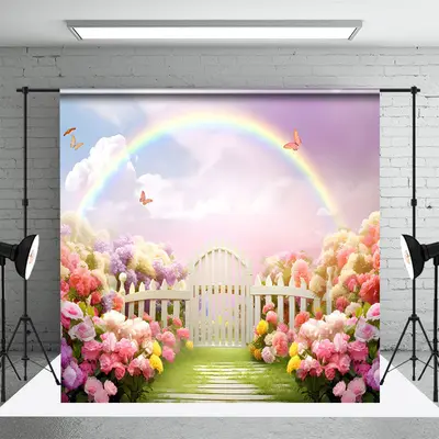 Rainbow Flowers Garden Butterflies Spring Backdrop - Aperturee