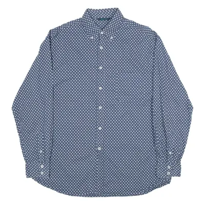 BODKEN Mens Shirt Blue Polka Dot Long Sleeve L