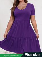 【Plus Size】 Solid Color Tee Dress, Casual Short Sleeve Dress for Summer, Women's Plus Clothing for Daily Wear, Plus Size ...