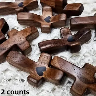 Wooden Cross Charm, 2 Counts/set Heart Pattern Wooden Cross Ornament, Encouragement Gift for Friends, Party Favors for Birthd...
