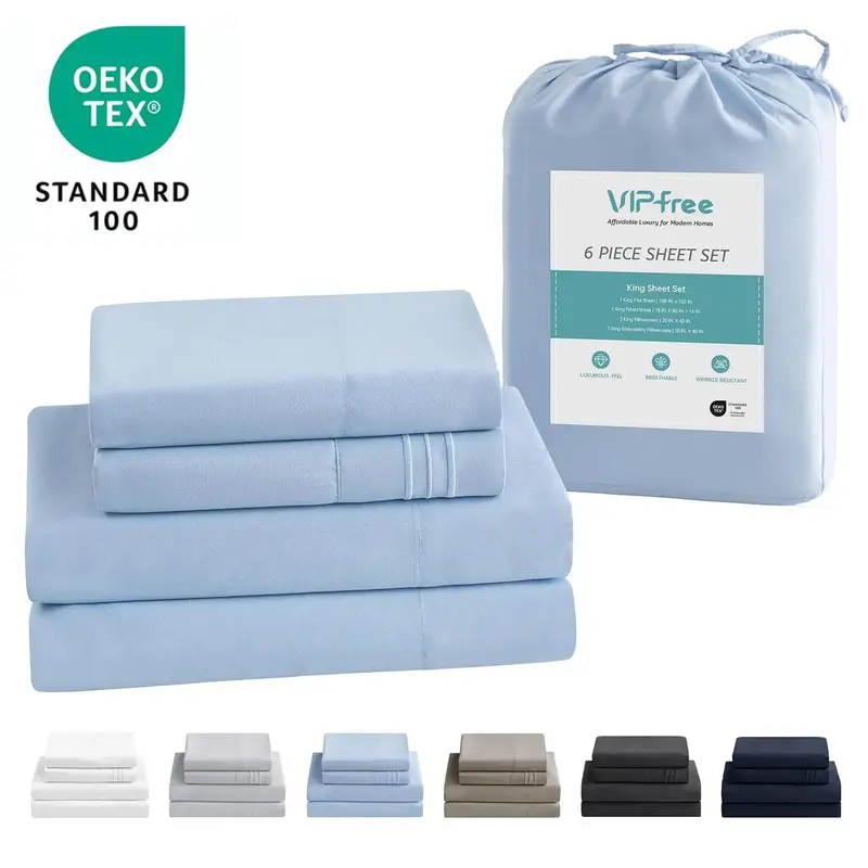 VIPfree FallFreshness Breathable & Cooling Sheets  Hotel Luxury Bed Sheet Set Extra Soft  Deep Pockets  Easy Fit Oeko Tex