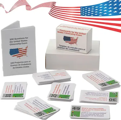 US Civic Test Flash Card 2025-100 USCIS Citizenship Flash Card (Questions & Answers) Bilingual Spanish English Naturalization...