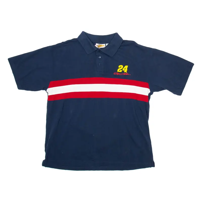 WINNERS CIRCLE Mens Polo Shirt Blue Striped XL