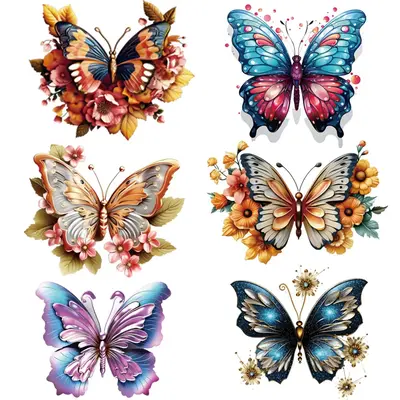 6pcs Transfer Sticker, Butterfly Pattern Heat Transfer Sticker, Beautiful Tags for T-shirt & Jeans