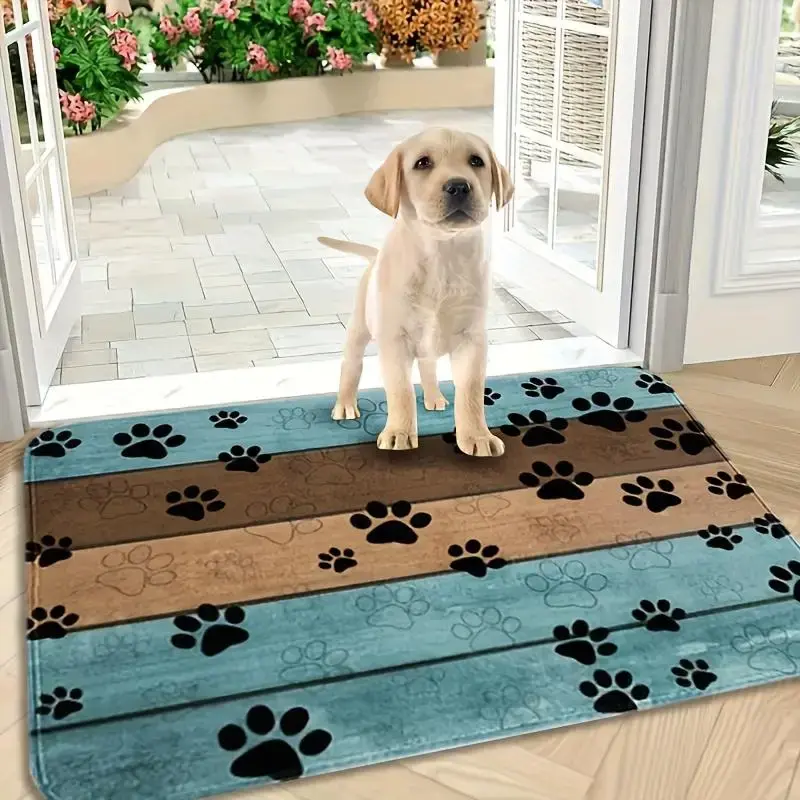 Waterproof Dog Paw Print Doormat, Absorbent & Quick-drying Dog Rug with Non-slip Backing for Muddy Paws Entrance, Pet Supplie...