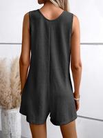 Women's Plain Pocket Button Front Romper, Casual Sleeveless Romper for Daily Wear, Ladies Clothes for All Seasons, Womenswear