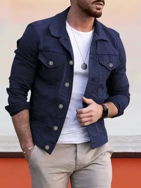 Coofandy Casual Button Denim Jacket, Navy Blue / L