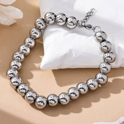 Non-Tarnish 202 Stainless Steel Round Beaded Bracelets for Men Women