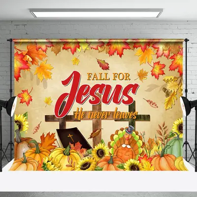 Fall For Jesus He Never Leaves Autumn Backdrop