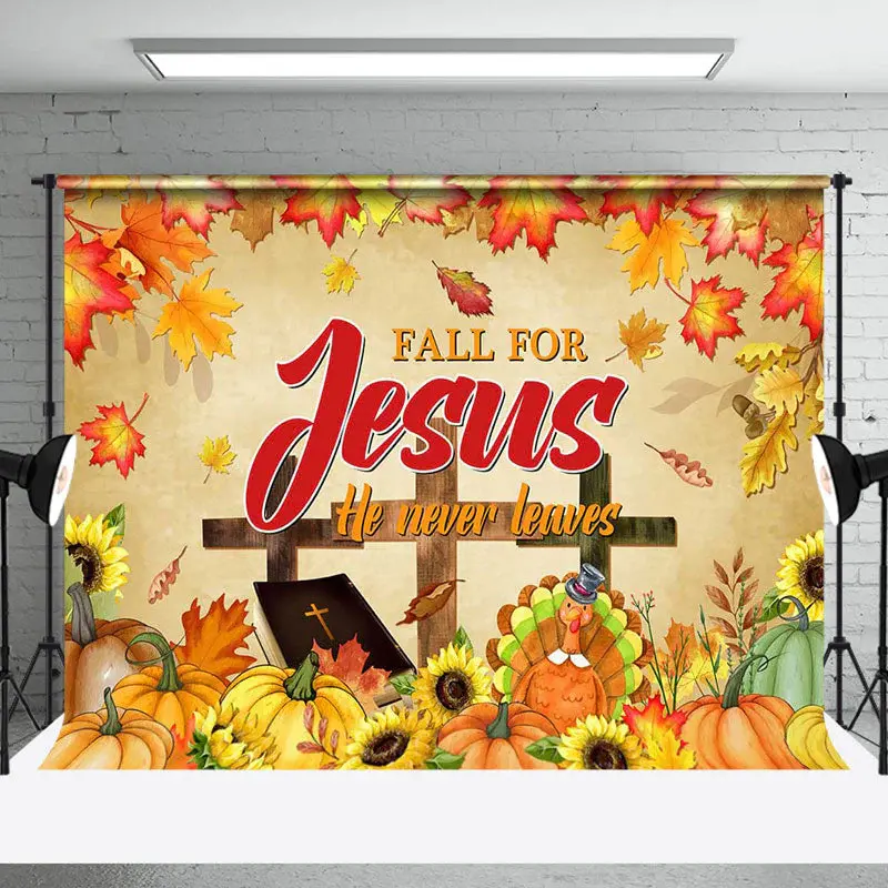 Fall For Jesus He Never Leaves Autumn Backdrop