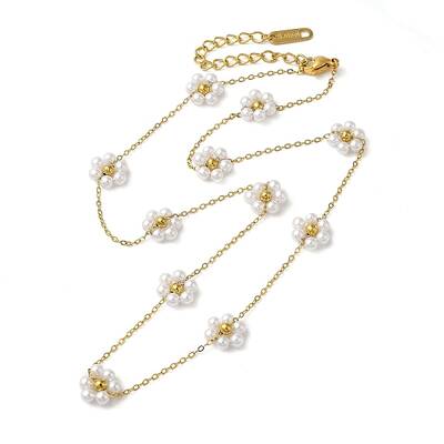 304 Stainless Steel & Plastic Pearl Link Chain Necklaces for Women