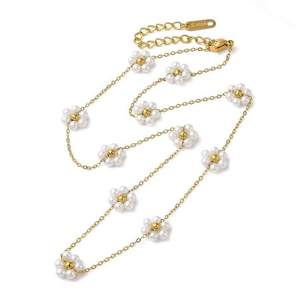 304 Stainless Steel & Plastic Pearl Link Chain Necklaces for Women