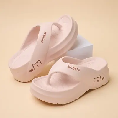 Women's versatile and fashionable flip-flops, soft soles with cute bear patterns - EVA material, casual, comfortable, breatha...