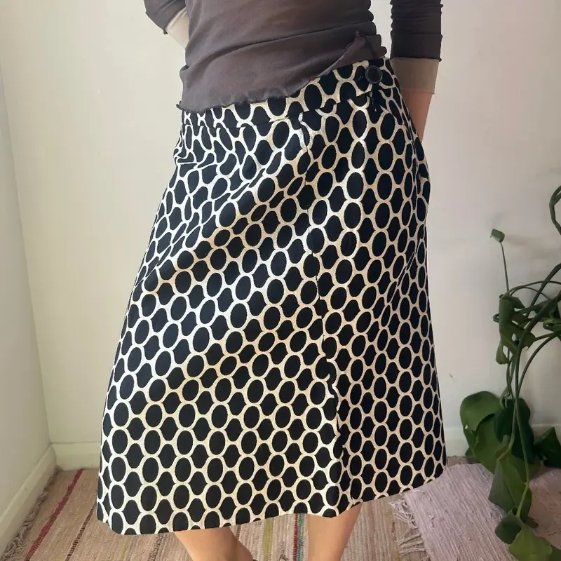 Moschino Polka Dot Midi Skirt - 34W UK 14 Black & White Cotton