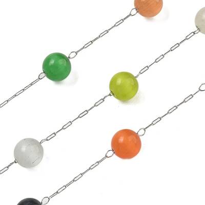 304 Stainless Steel with Glass Cat Eye Link Chains