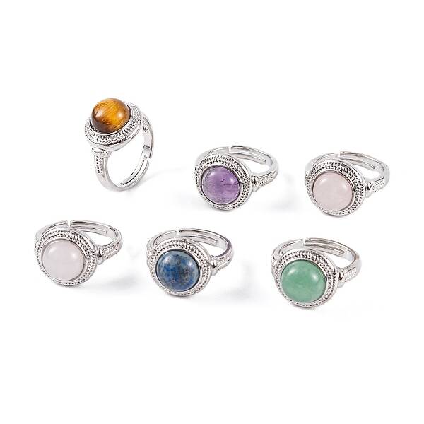 Natural Mixed Stone Round Adjustable Rings