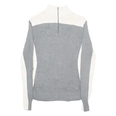 TOMMY HILFIGER Womens Jumper Grey 1/4 Zip Tight Knit XS