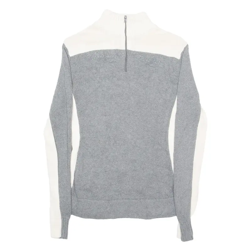 TOMMY HILFIGER Womens Jumper Grey 1/4 Zip Tight Knit XS