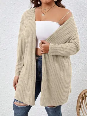 Plus Size Women's Fall Winter Mid-Length Cardigan, Versatile Casual Wear, Perfect for Daily, Comfortable Knitwear