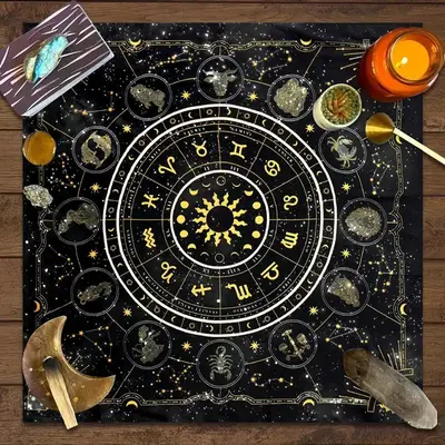 Constellation Tarot Theme Pattern Square Tablecloth, 1 Count Tarot Card Divination Table Mat, Party Decoration for Game Room