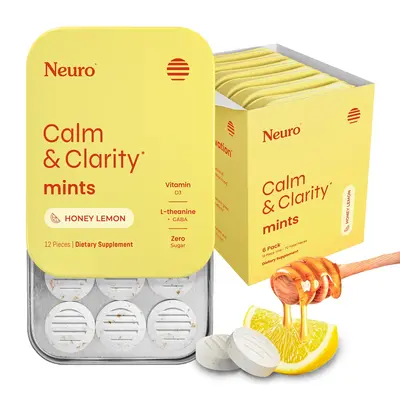 Neuro Calm Mints with L-theanine, Vitamin D3 & GABA - Sugar-Free Calm & Clarity Mints for Relaxation and Focus - Honey Lemon ...