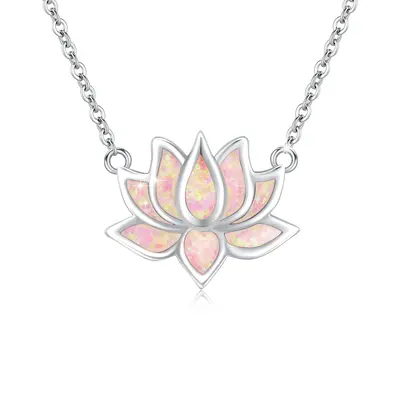 Sterling Silver Opal Lotus Pendant Necklace
