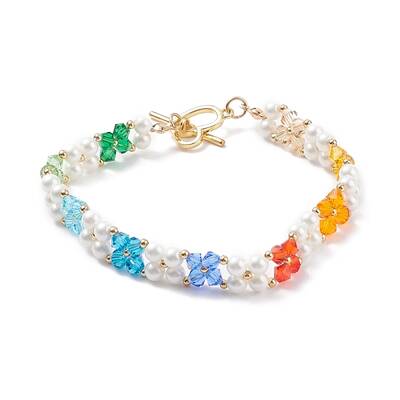 Shell Pearl & Glass Braided Flower Beaded Bracelet