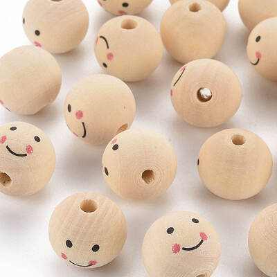 Printed Natural Wood European Beads