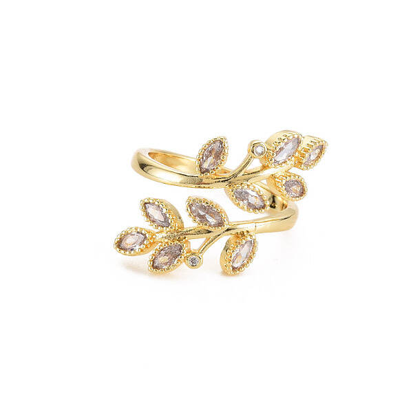 Cubic Zirconia Leaf Open Cuff Ring
