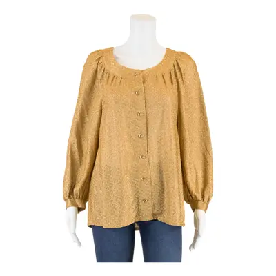 MODE DE JENNESSE Blouse Gold Crew Neck Long Sleeve Womens S