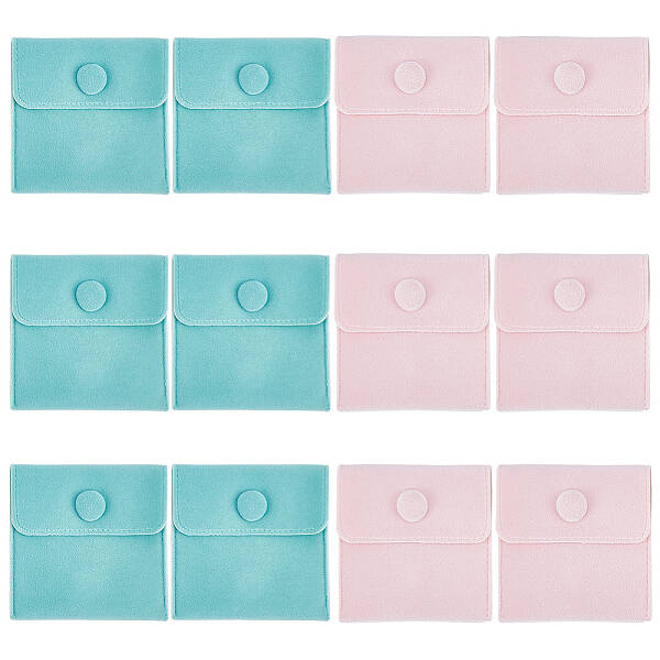 12Pcs 2 Colors Square Velvet Jewelry Bags