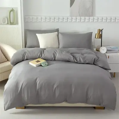 Solid Color Duvet Cover and Pillowcase Set, 3 Counts/set Simple Style Duvet Cover & Pillowcase Set without Pillow Core, Soft ...