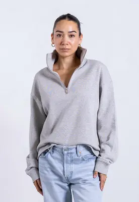 Organic Cotton Quarter Zip Sweatshirt, Light Grey Marl | Size: XXXL