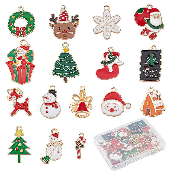 32Pcs 16 Style Alloy Enamel Pendants