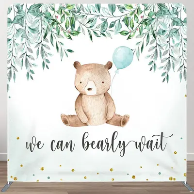Aperturee We Can Bearly Wait Fabric Backdrop Cover for Baby Shower - Aperturee