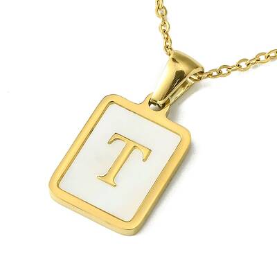 Ion Plating(IP) Rectangle with Initial Letter 304 Stainless Steel Pendant Necklace