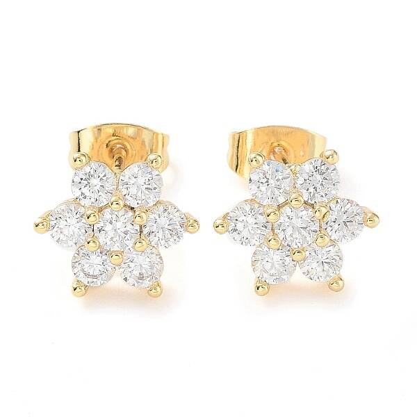 Brass Micro Pave Cubic Zirconia Stud Earrings