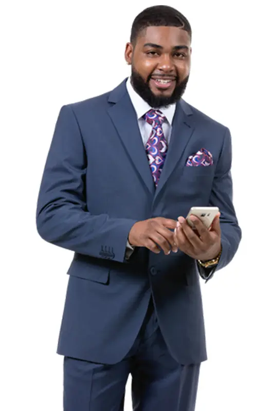 Medium Blue Men's Slim Fit Business Suit - Two Button Style