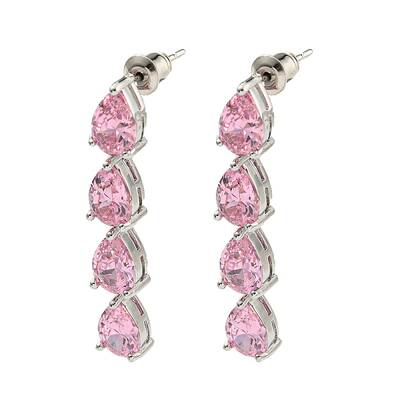 Rack Plating Platinum Tone Brass Cubic Zirconia Studs Earrings for Women