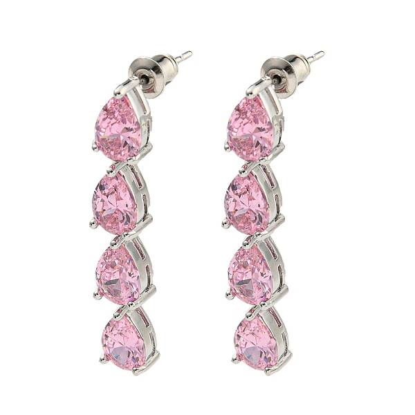 Rack Plating Platinum Tone Brass Cubic Zirconia Studs Earrings for Women